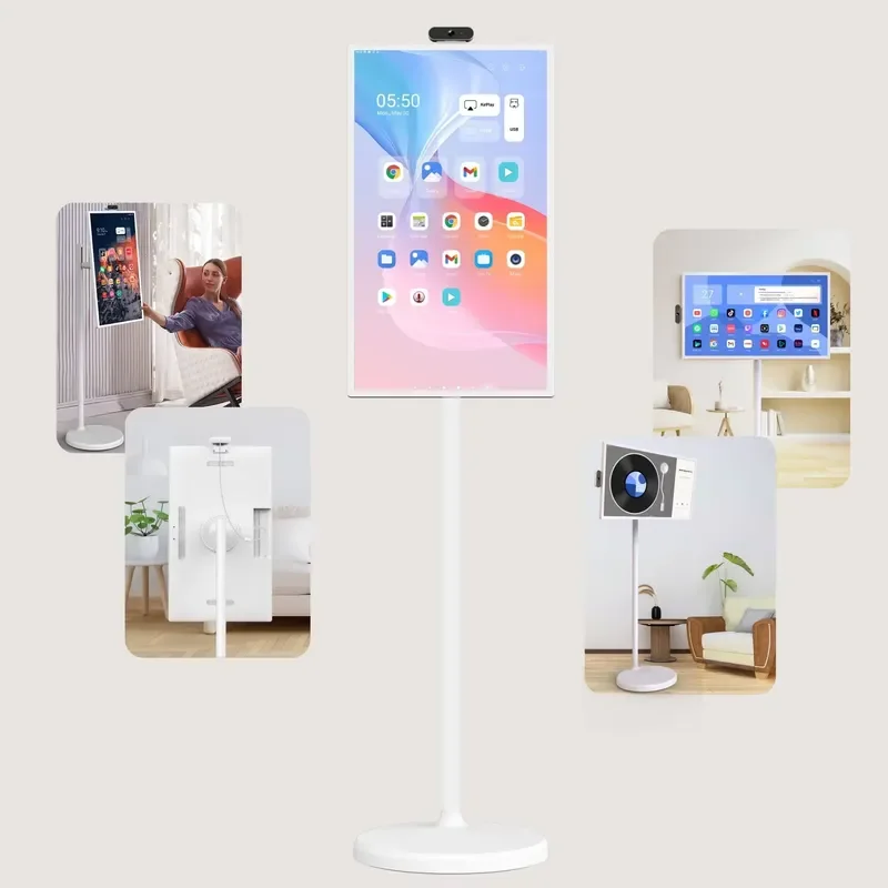24 Inch Portable Smart TV on Wheels Wireless Interactive Monitor Free Standing Mobile Display for Indoor Use Home Office