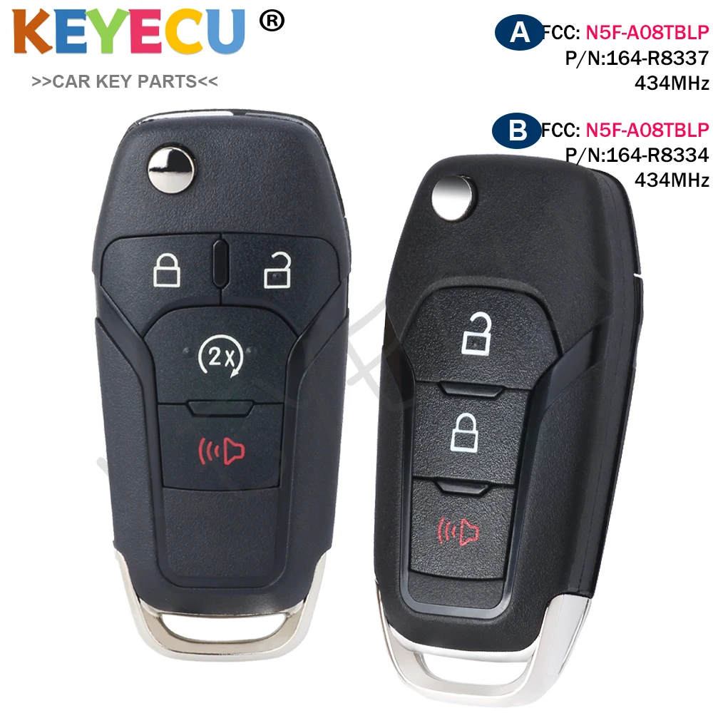 434Mhz Flip Key For Ford F-150 F-250 F-350 450 550 650 750 2023-2024 Remote Key 49 Chip FCC ID: N5F-A08TBLP 164-R8337 164-R8334