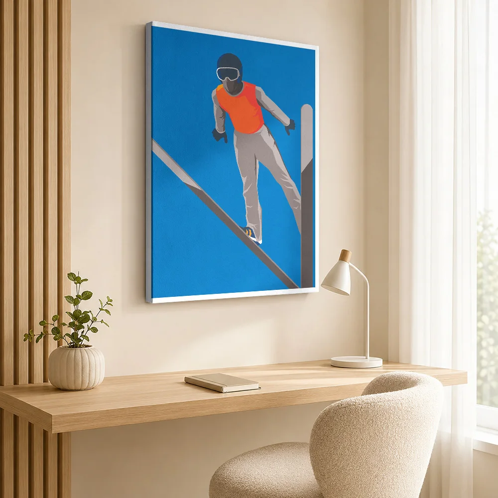 Ski Jumper Silhouette Framed Canvas Poster Personalized Photo Modern Aesthetic Canvas Wall Art for Bedroom Decor Ready to Hang
