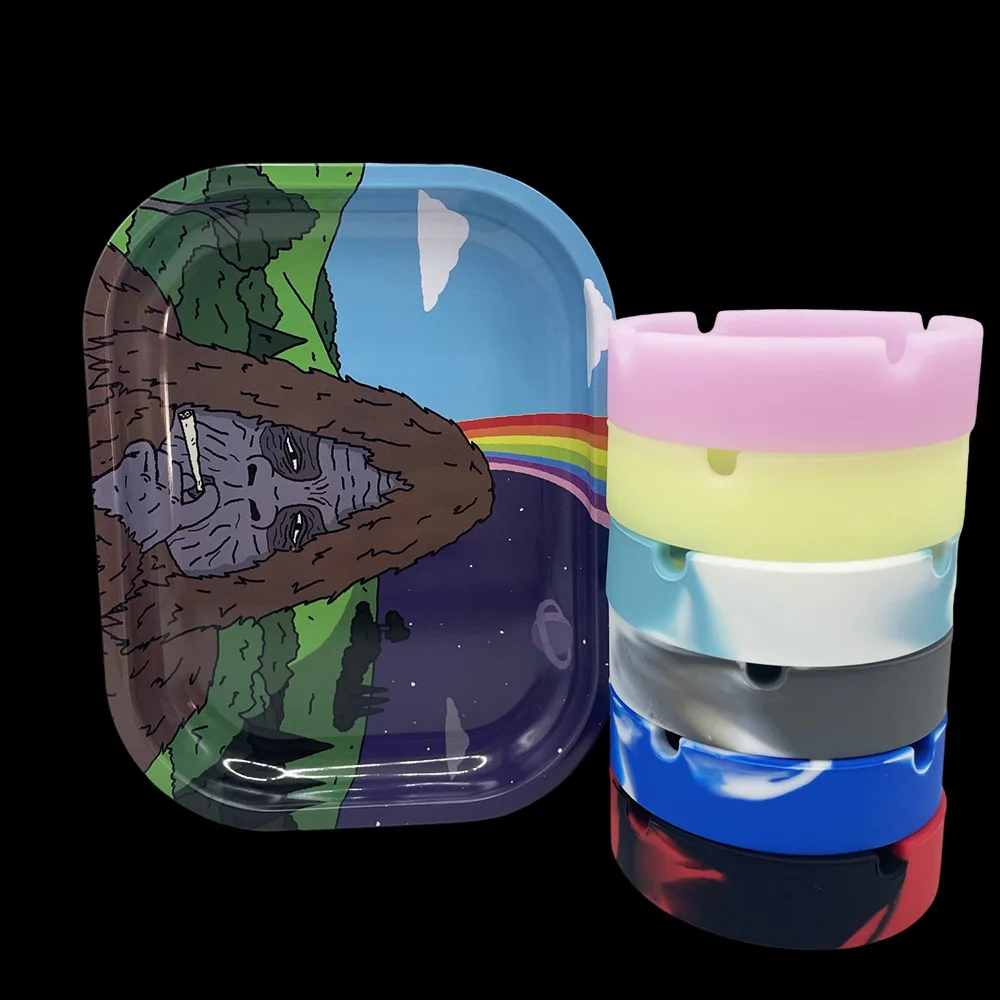 Metal Rolling Tray Round Silicone Ashtray Tobacco Storage Tube Container Cigarette Plastic Grass Herb Grinder Smoking Set