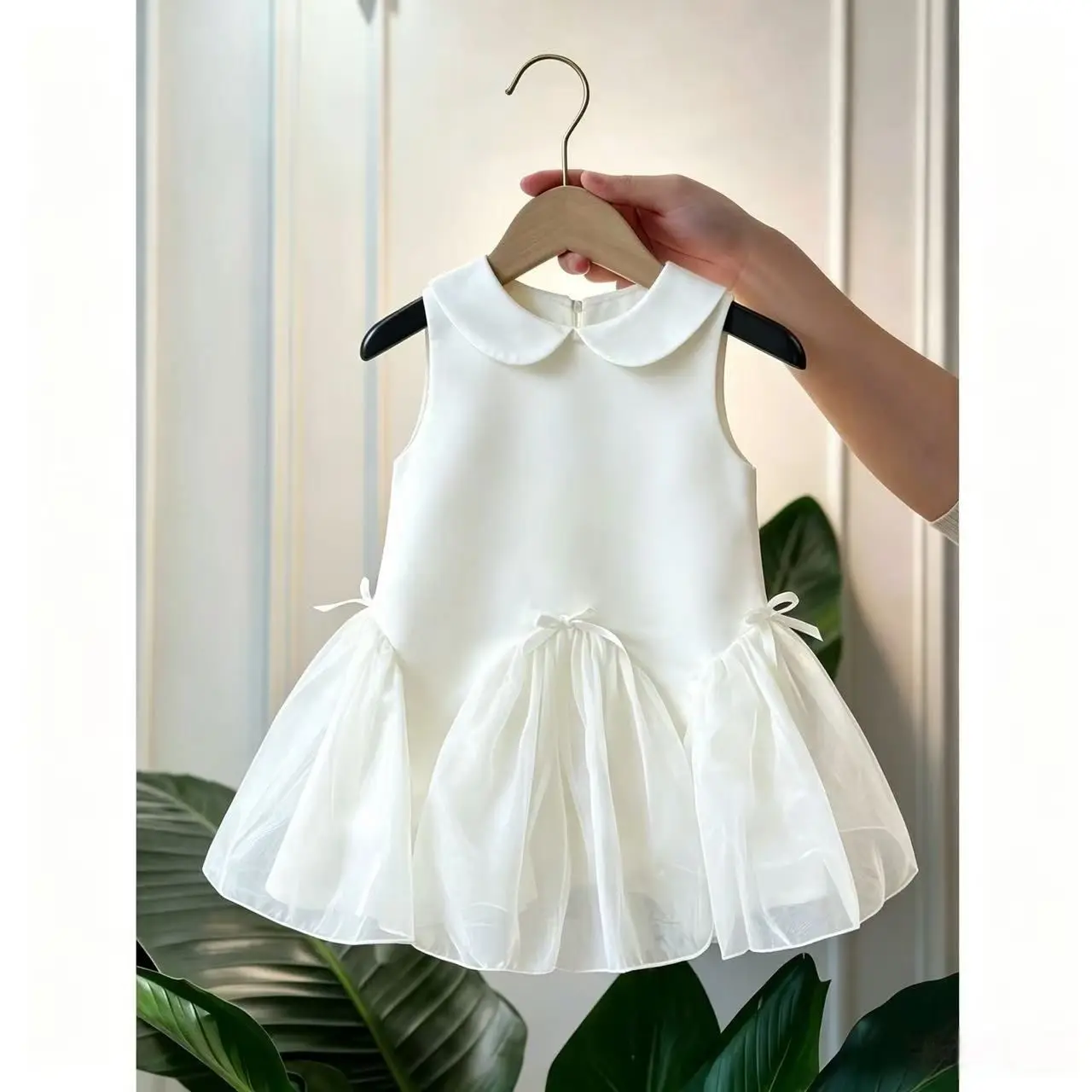 Girls' Doll Neck Dress Summer New Style Children's Elegant Birthday Dress Pong Princess Dress