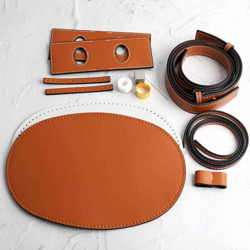 DIY Handmade Hollow Drawstring Woven Bag Set Leather Bucket Bags Bottom Handbag Shoulder Strap Women Crossbody Weave Accessories