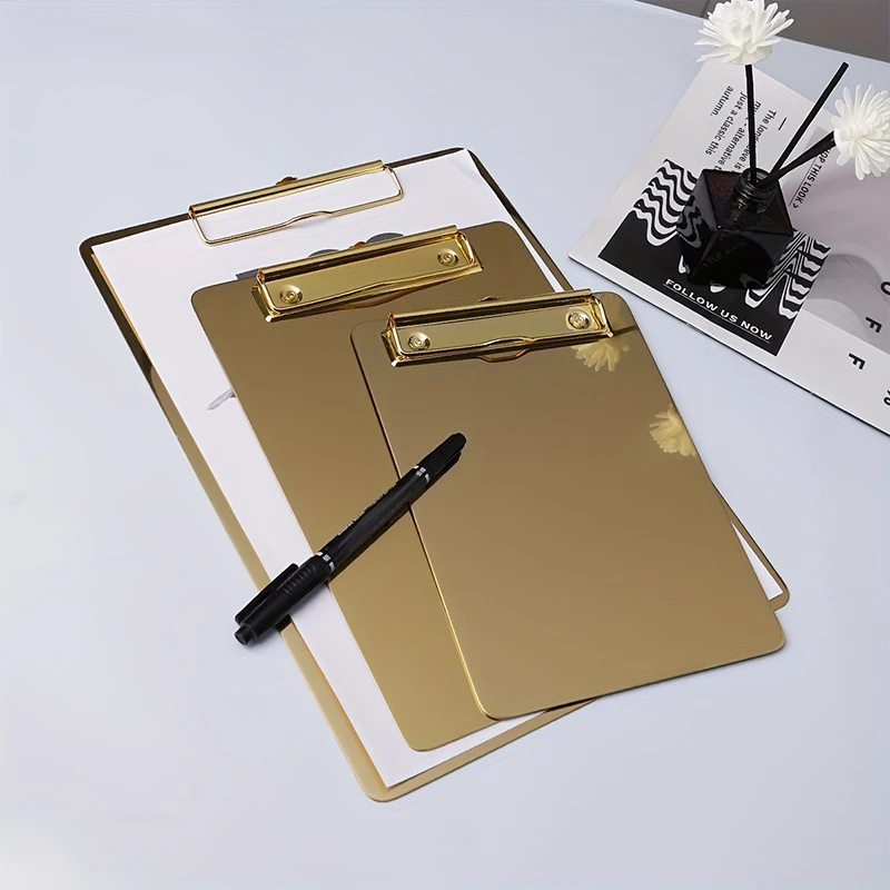 1PC Metal Clip Board Gold Color A4 Clipboard File Organizer Writing Pad Clipboard Sketch Holder for Office Home School Supplies