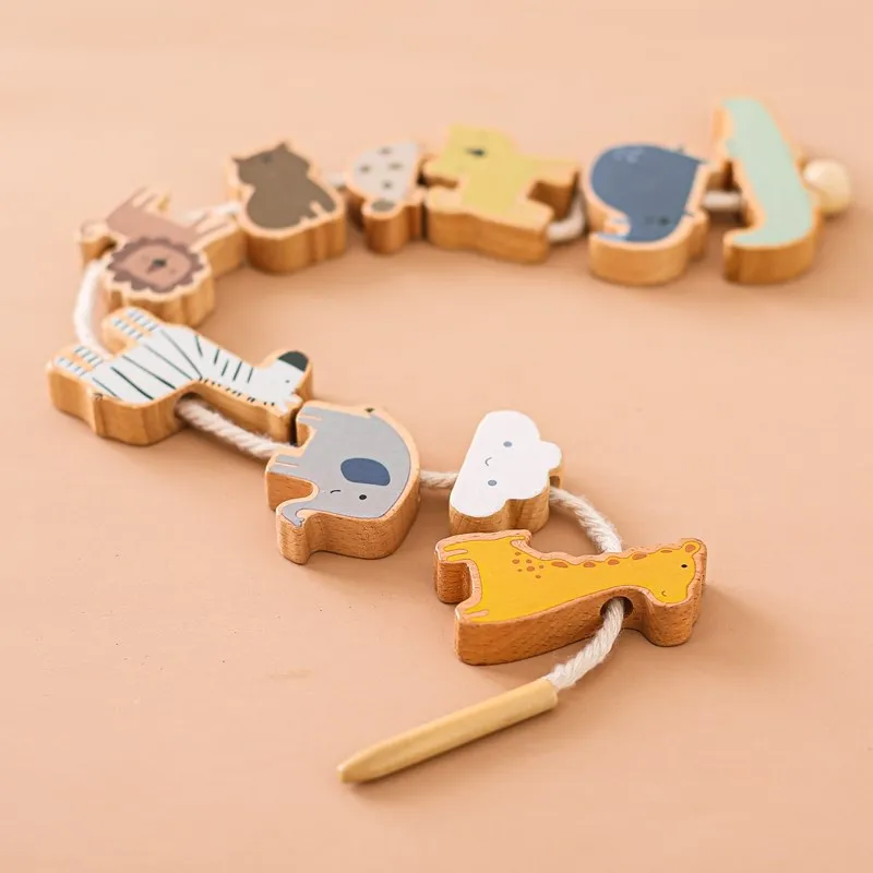 Baby Animal Threading Toys Baby Wooden Finger Exercise Toys Blocks Montessori Combination Toy Educational Children Toys for Kids