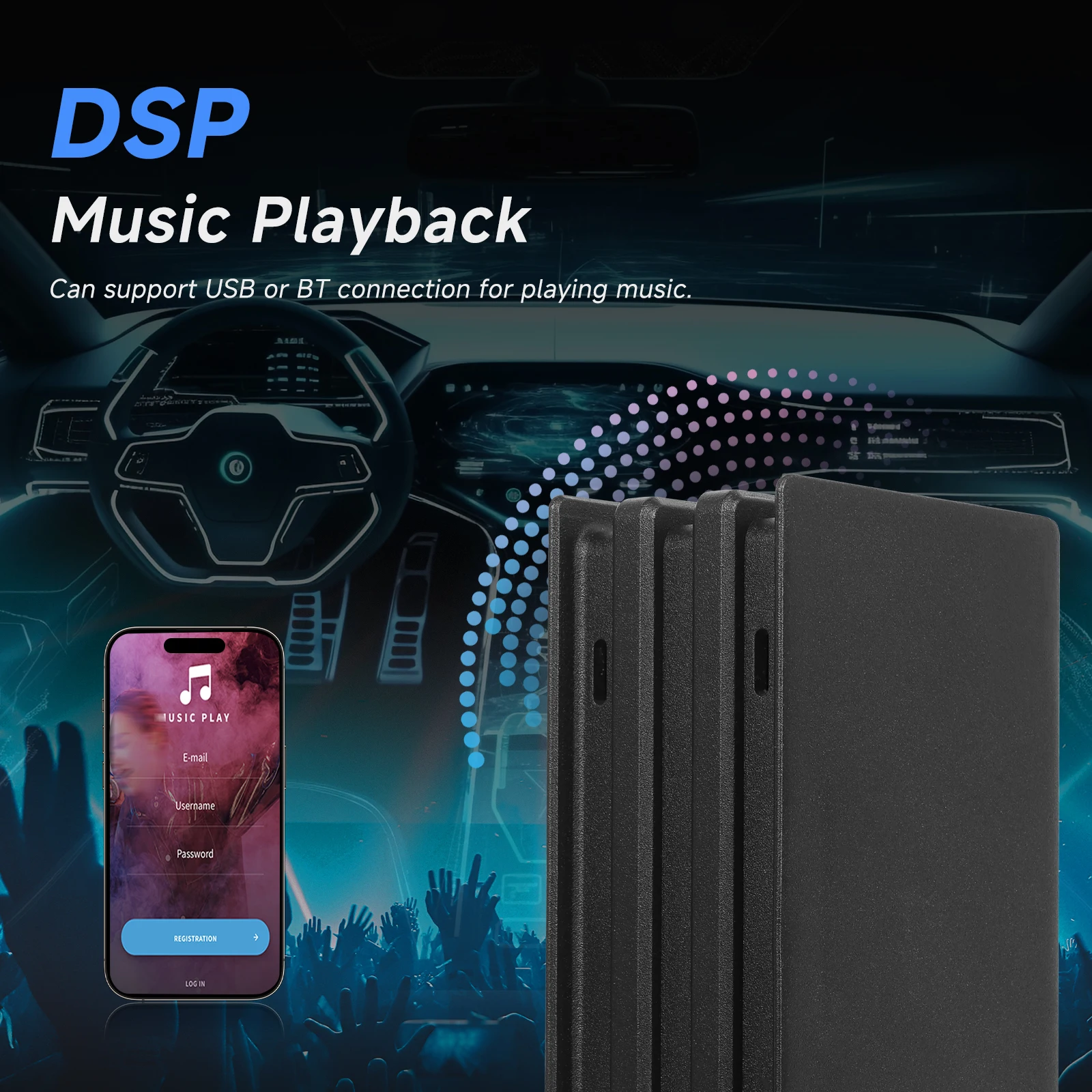 Podofo Car Audio DSP Amplifier Wireless Bluetooth music USB Playback Four-channel Design For Car Speaker Car Stereo Amplifier
