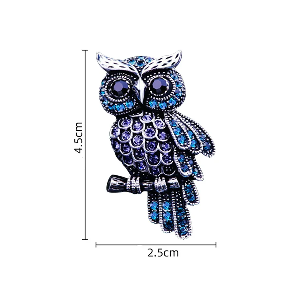 Fashion Rhinestone Blue Purple Owl Brooches For Women Men Clothing Suit Accessories Vintage Owl Brooch Pins Jewelry Gifts