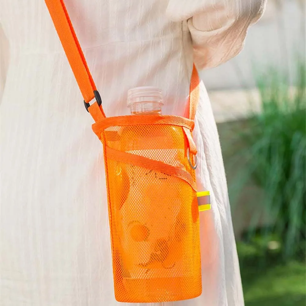 

Large Capacity Mesh Crossbody Bucket Bag Transparent Fluorescence Color Hollow Out Dopamine Pouch Polyester Portable