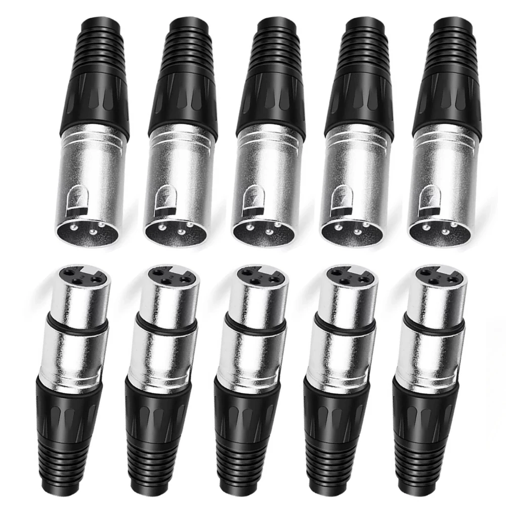 10Pcs 3Pin XLR Male Female Plug Audio Microphone MIC Cable Terminal Connector Black Silver for Stage DJ Mixer Speaker Amplifier