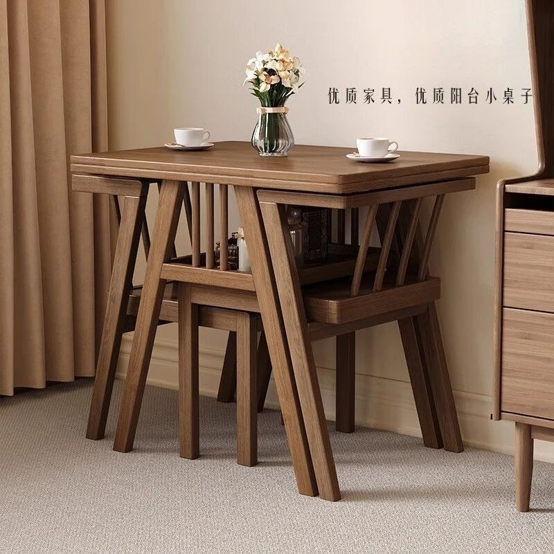 Nordic all solid wood one table and two chairs three-piece combination household small apartment living room balcony tea table