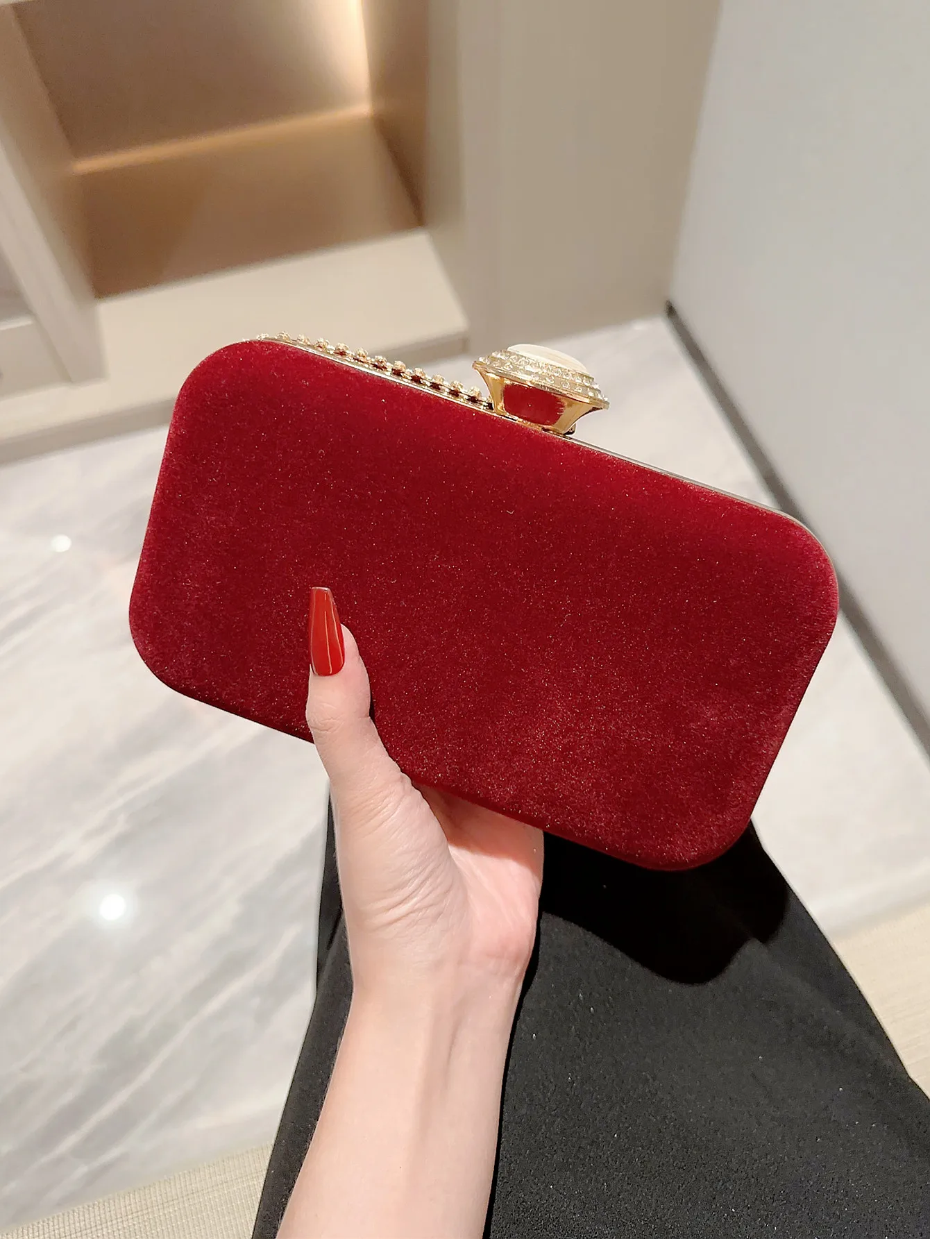 Ladies Autumn Winter Velvet Evening Bag Sparkling Rhinestone Decorative Box Clutch Evening Bag Party Bag Prom Bag Annual Meeting Bag Dress Bag