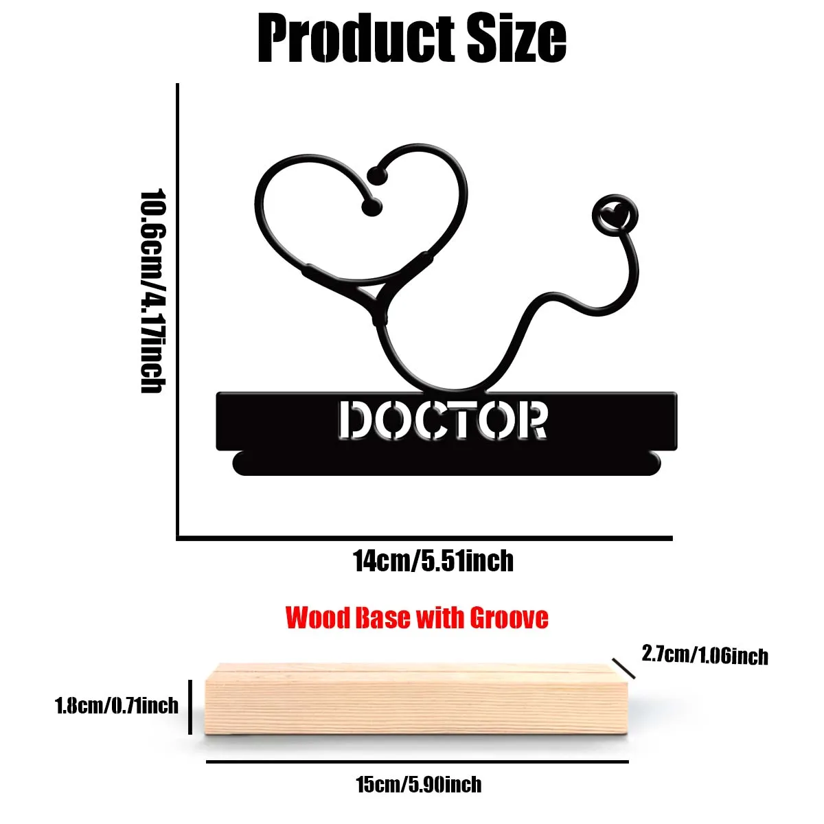 1Pc Csutom Name Doctor's Stethoscope Wooden Base Metal Art Ornament,Home Office Hotel Cafe Club Decor,Gift for Family Friends