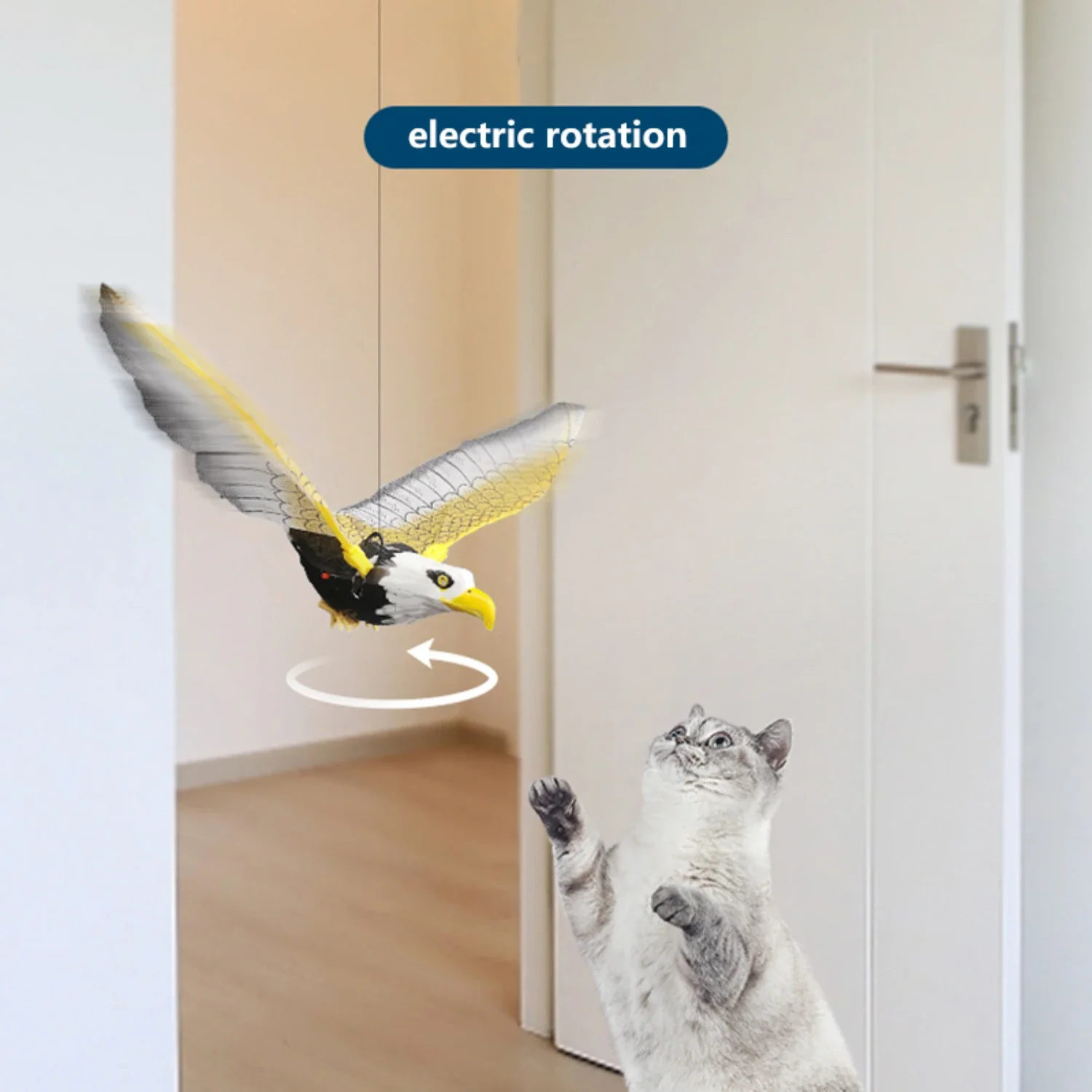 Unique Furry Interactive Eagle Shaped Self-Playing Cat Toy with Funny Scratch Rope and Automatic Hanging Door for Endless Cat Fu