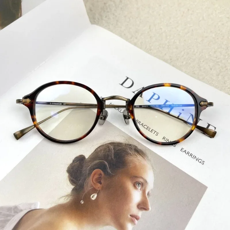 Handmade Eyeglasses for Prescription Retro Pure Titanium Acetate Small Round Frame KMN182 Men's and Women's Anti-blue Glasses