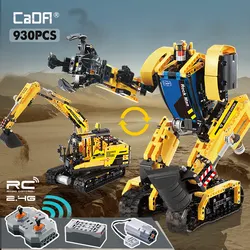 Cada 930PCS RC 2 in 1 Deformation Robot Megalithic Intelligent Building Blocks City Remote Control Excavator Bricks Toys for Kid