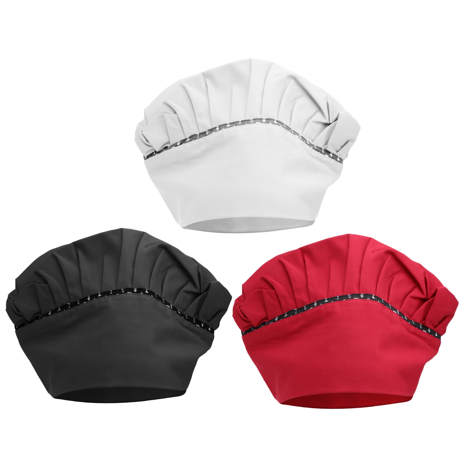 

3pcs Chef Fabric Restaurant Kitchen Working Durable Kitchen Working Hat Comfortable Unisex Cook Hat (Random Color)
