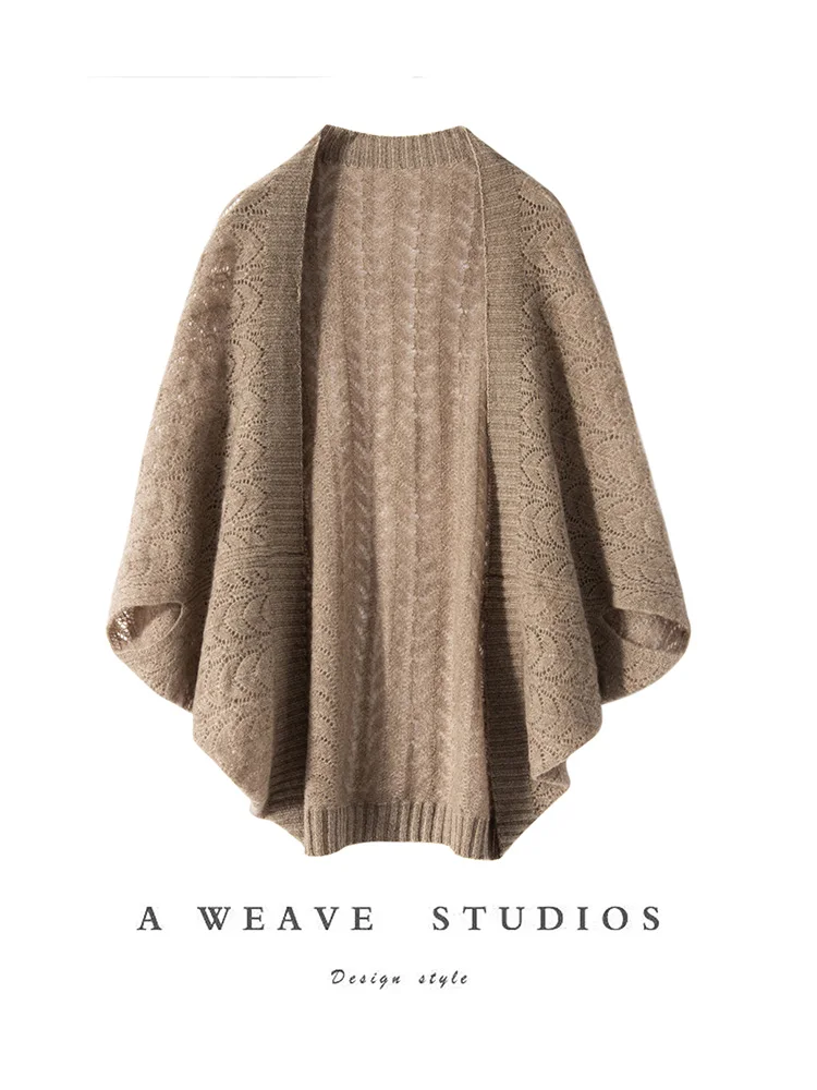 

ADDONEE Women 100% Cashmere Shawl Hollow Thin Cape Autumn Winter New Style Soft Comfy Cashmere Knitwear Wraps Luxury Tops