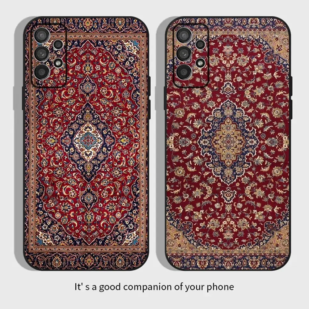 

Persian Carpet Floral Pattern Phone Case For Samsung Galaxy A13,A21s,A22,A31,A32,A52,A53,A71,A80,A91 Soft Black Cover