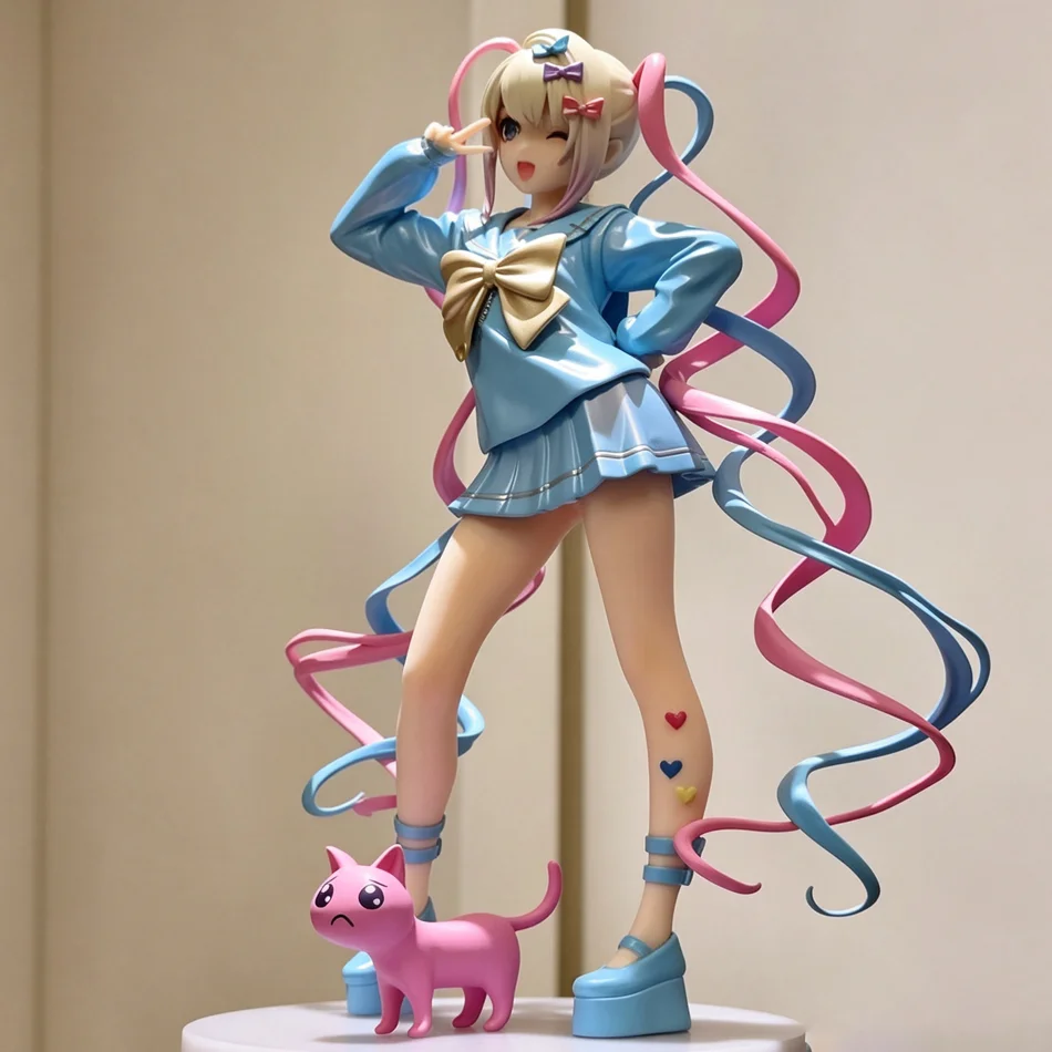 Neue Needy Girl Overdose Anime 18cm Ame-chan PVC-Figur mit Katze, Schreibtischdekoration, Überraschendes Geburtstagsgeschenk für Erwachsene