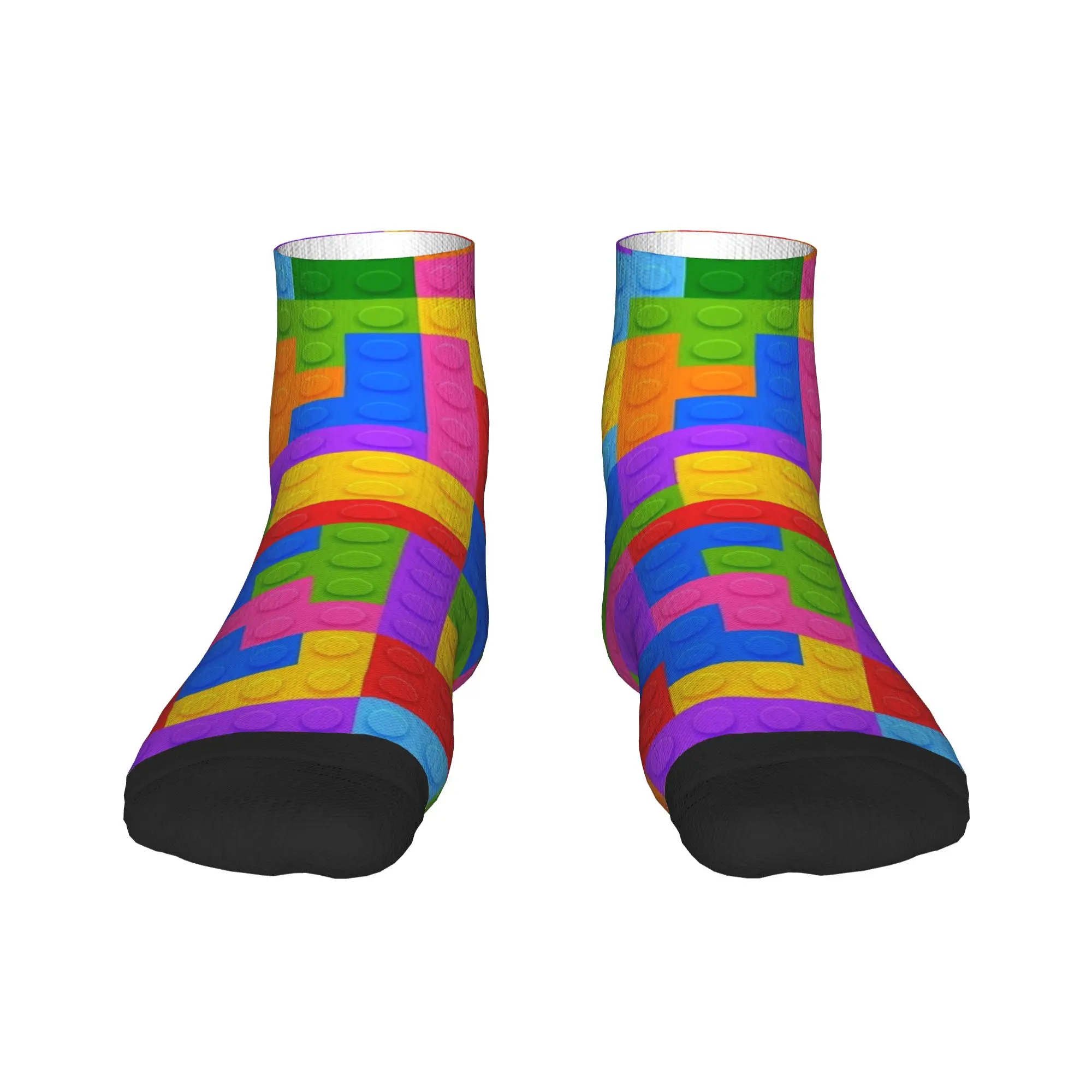 Rainbow Gradient Building Blocks Pattern Ankle Socks Design Casual Socks Summer Anti Skid Cycling Soft Breathable Sock For Men