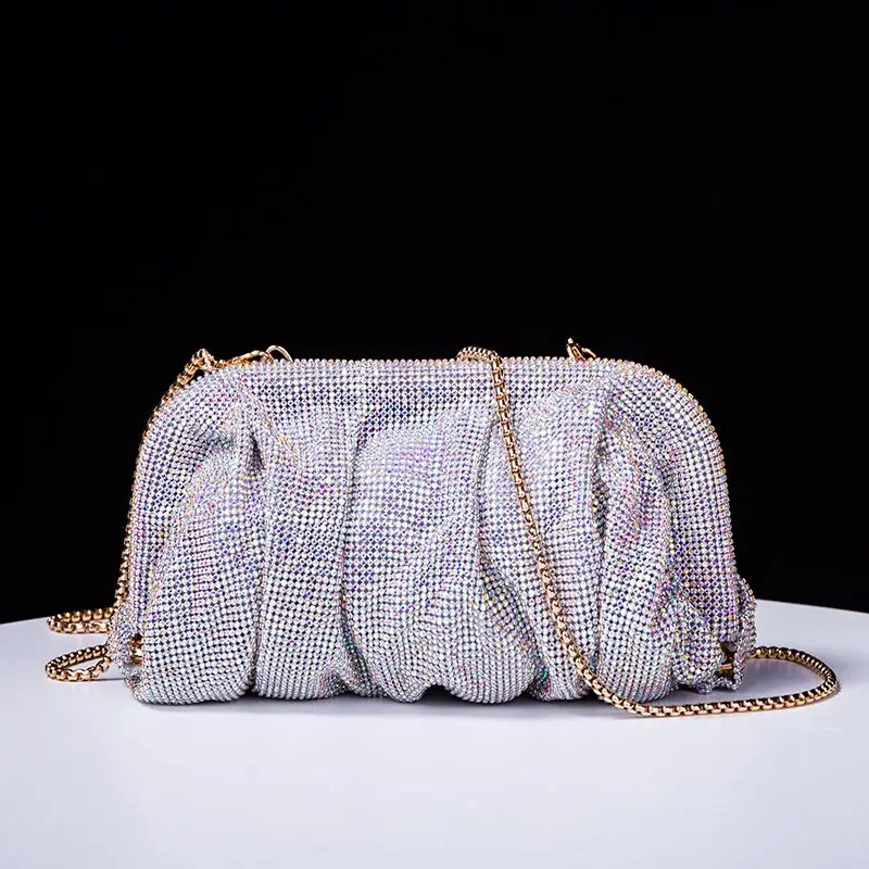 Shiny Rhinestone Evening Clutch Bags Women New Folds Crystal Clip Purses And Handbags Luxury Wedding Party Purse Day Clutches