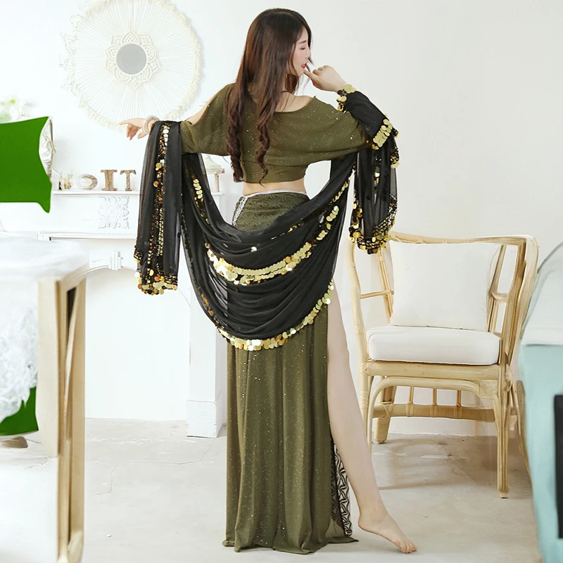 Indiase Volksdans Kleding Buikdans Malaya Sjaal Pailletten Decor Show Melaya Sjaal Alexander's Meisje Prestaties Show Sluiers