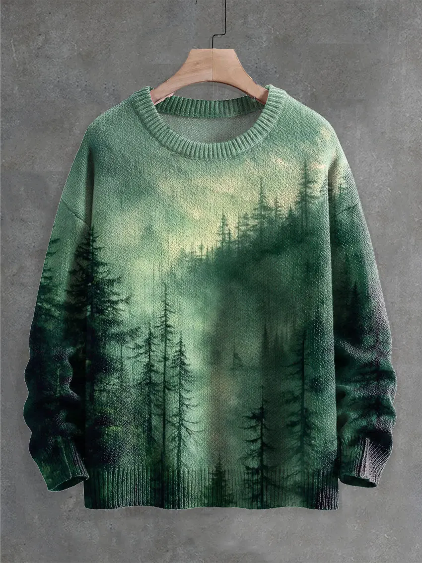 PLstar Cosmos Landscaping Nature Art 3D Printed Round Neck Knitted Sweater Winter Unisex Casual Warm Knit Pullover Sweater MY34