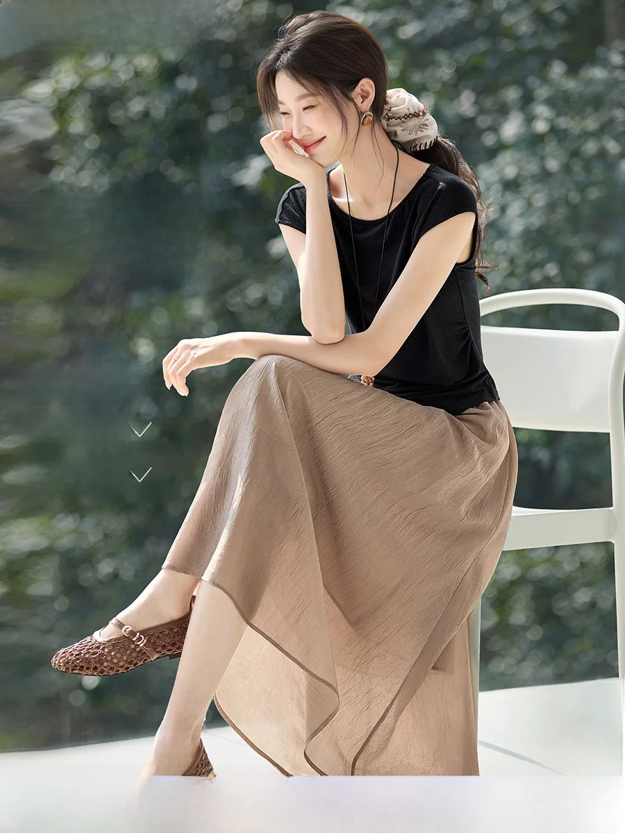

Mehemayi Summer New Casual Elastic T-Shirt Skirt Set Women's Fashion Breathable Short Sleeve round Neck Tank Top And Half-len...