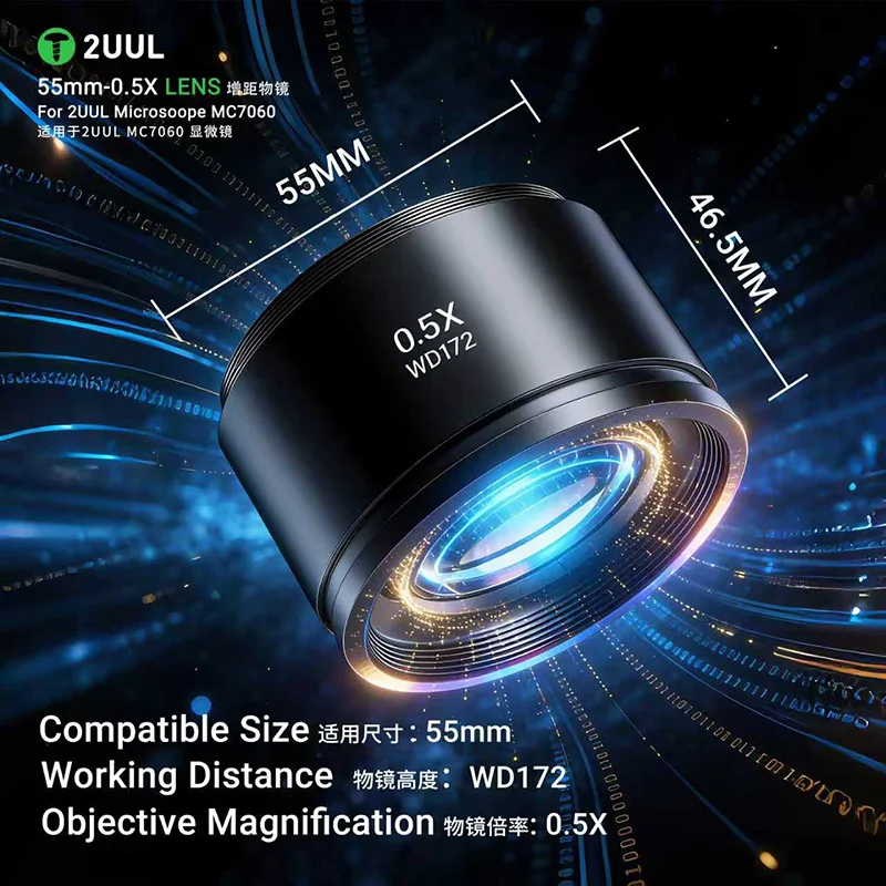 2UUL MS05 55mm-0.5X LENS For 2UUL Microscope MC7060 for Microscope Camera Tools 0.5X Objective Magnification