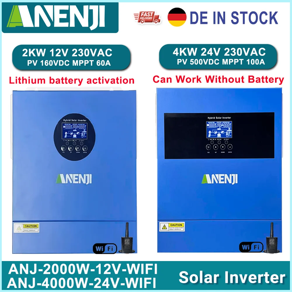 4KW Hybrid Solar Inverter 2KW Off Grid Inverter Pure Sine Wave Inversor 12V/24V MPPT 100A/60A Solar Charge Controller With WiFi