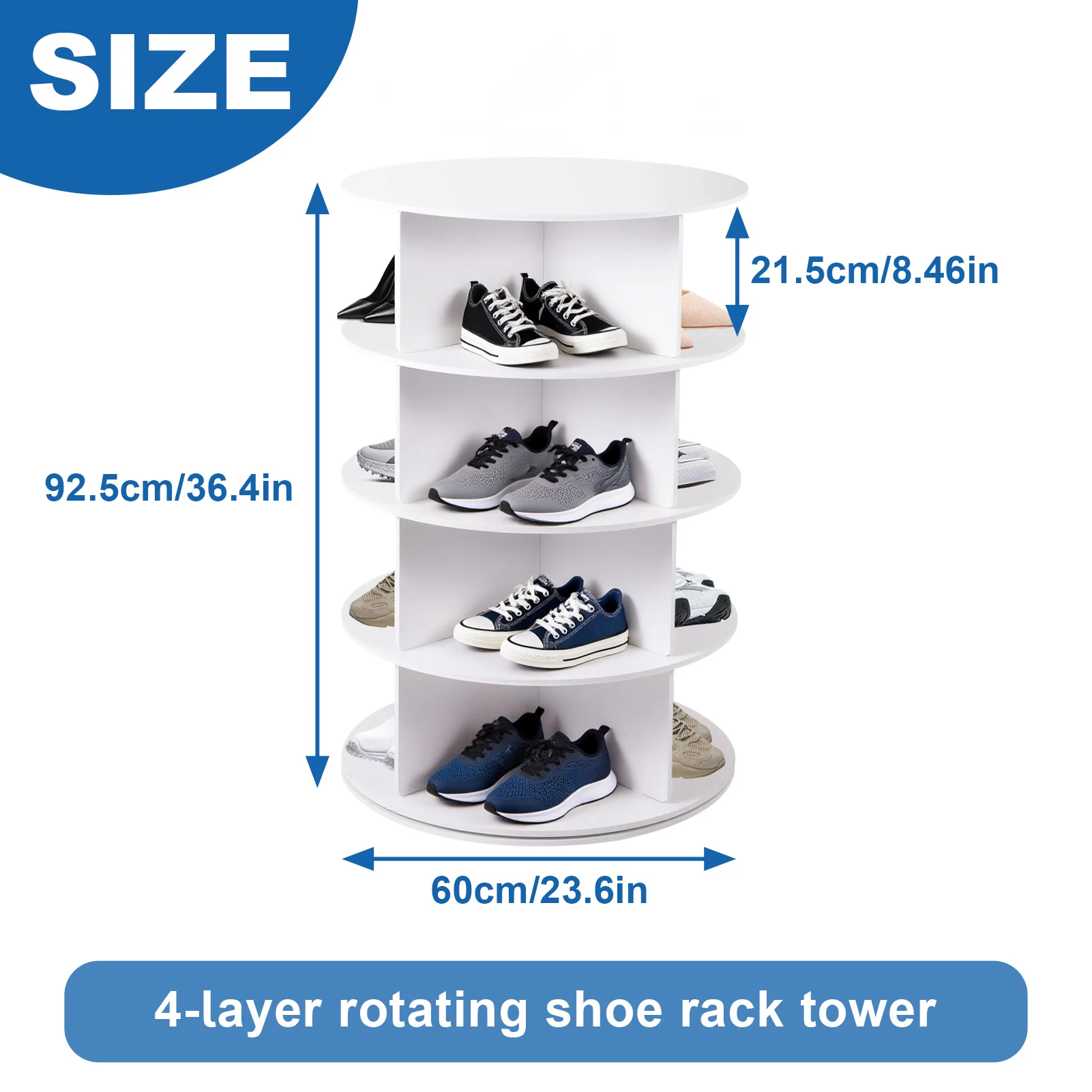 360 Shoe Organizer Rotate 4-Tier Vertical White Shoe Rack Shoe Organizer Tower, Shoe Carousel, Round Shoe Rack
