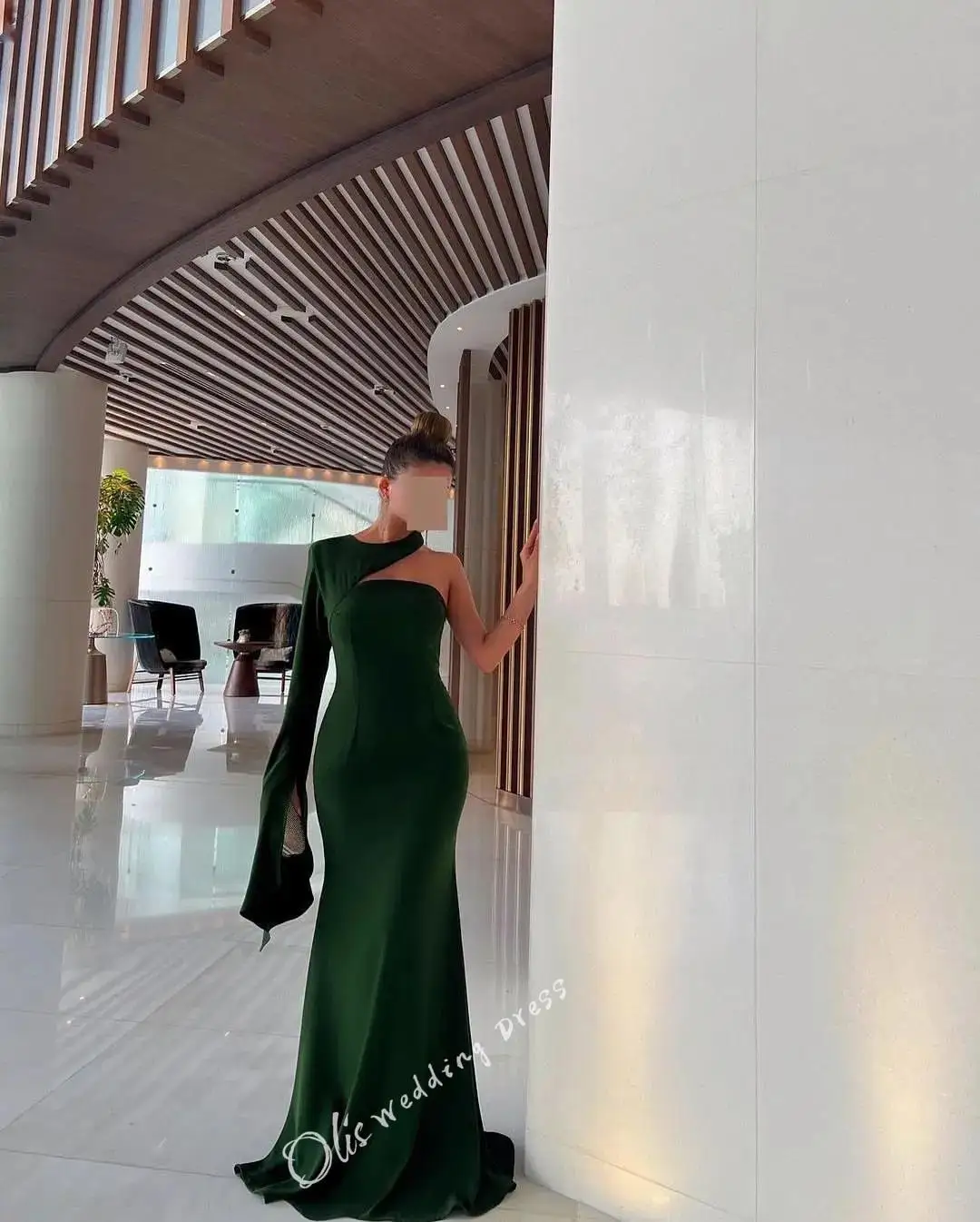 

customized Mermaid Long Sleeves Prom Dresses O-Neck Pleated Floor Length Party Dresses Back Zipper Evening Dresses2025