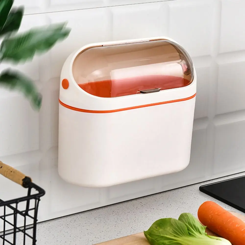 1Pc Mini Desktop Trash Can Under Sink Counter Top Hanging Waste Basket With Lid Household Living Room Plastic Small Dustbin