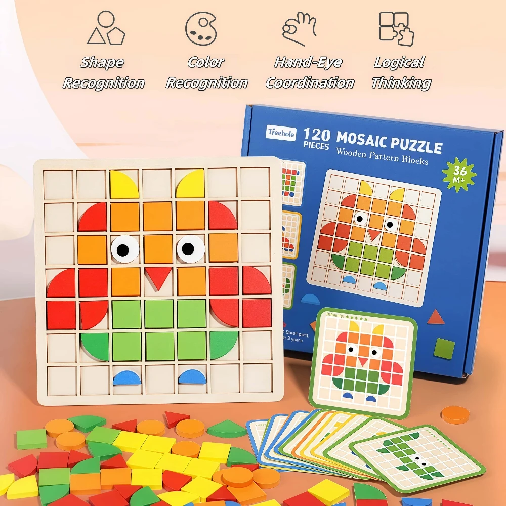 Mosaik-Puzzle-Blöcke, Gehirnentwicklung für Kinder, kreative Spielaktivitäten, Fähigkeitstraining, Farbformerkennung, interaktiv