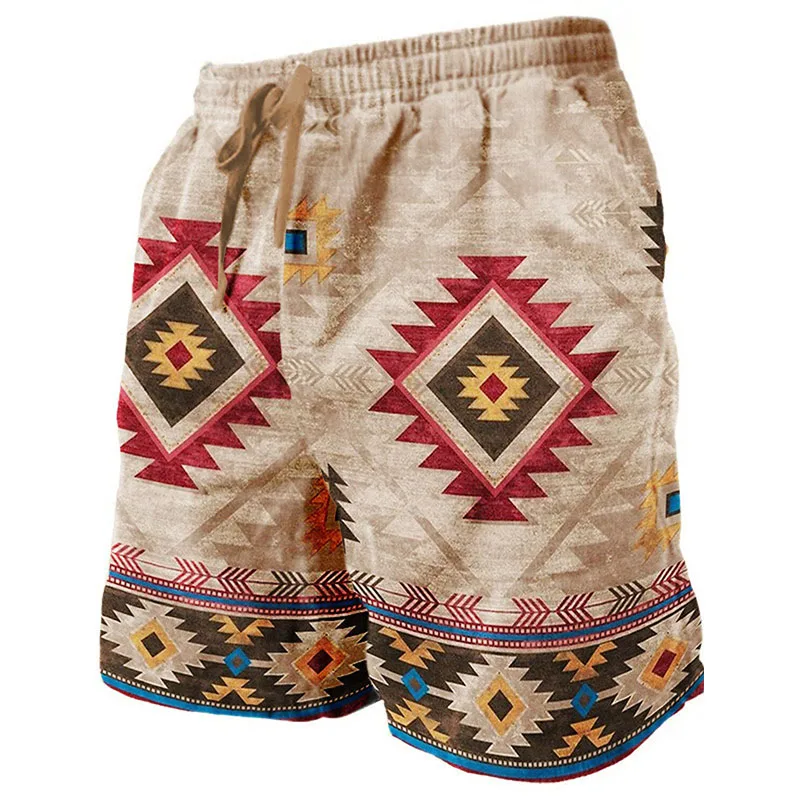 Ethnic Style Beach Shorts Geometric 3D Print Men Women Holiday Surfing Board Shorts Oversized Swimwear Trunks Kids Male Clothing