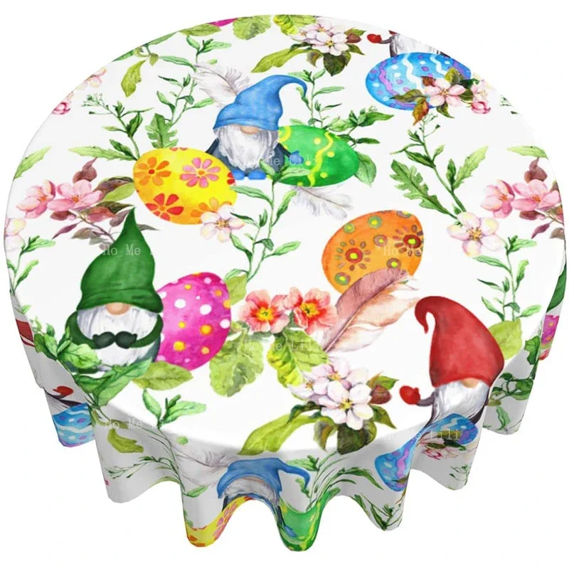 Santa Claus Sleigh Easter Gnomes Egg Leaf Flower Round Tablecloth Stain And Wrinkle Resistant For Kitchen Dining Coffee Party