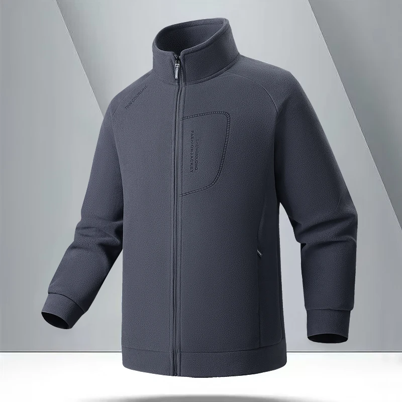 سترة الصيد المألوف الدافئة جاكيت من الصوف رجالي الوقوف طوق سترة سميكة القطبية الصوف معطف منتصف العمر سترة فضفاضة #2