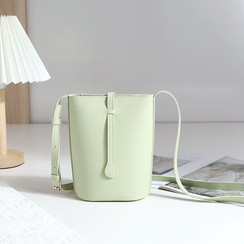 

Palm Pattern PU Women's Bucket Mini Bag 2025 Korean Fashion Cute Soft Cellphone Bag Summer Fresh Green Red Handbags Long Straps