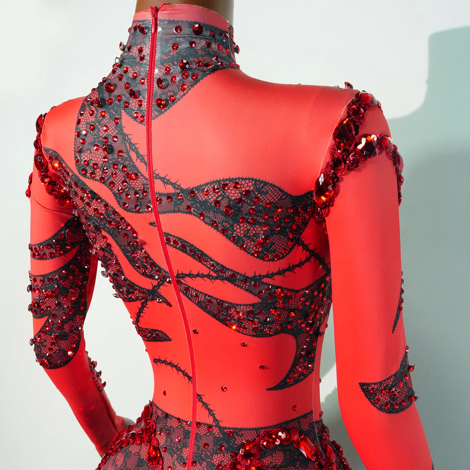 Sexy Bodysuit In Transparent Mesh With Rhinestones For Women, Ballerina, Stage, Pole Dance, Gymnastics, Acrobatics, Performance,