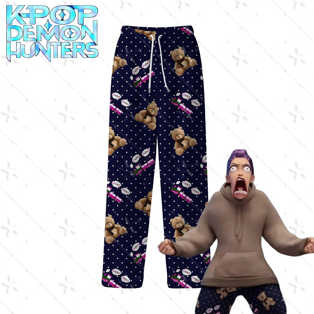 

Movie Kpop Demon Hunters Rumi Cosplay Pants Costume Cute Cartoon Bear Pajama Pants Clothes Halloween Homewear Outfits