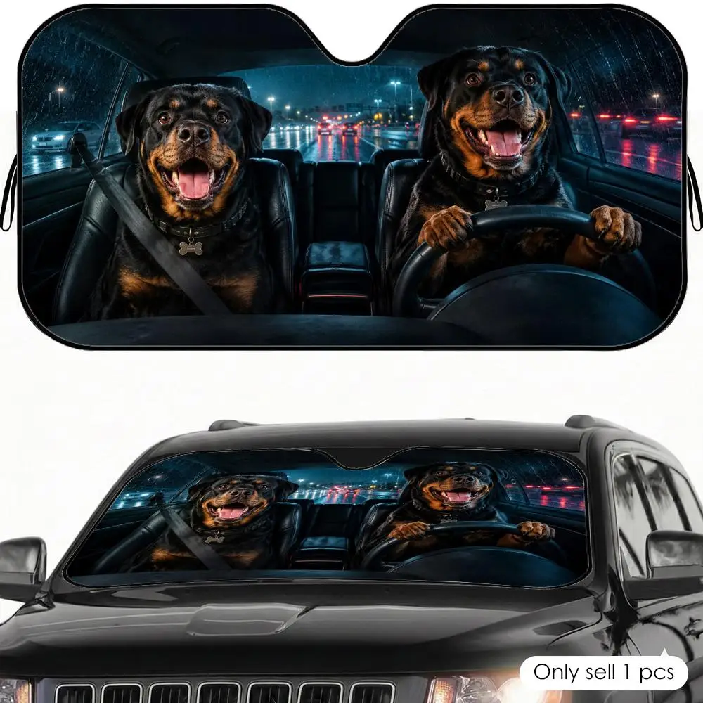 Rottweiler Road Trip Duo Sun Visor Car Sun Shade Front Windshield Coverings Blocker Auto Protector Window Visor Screen Cover