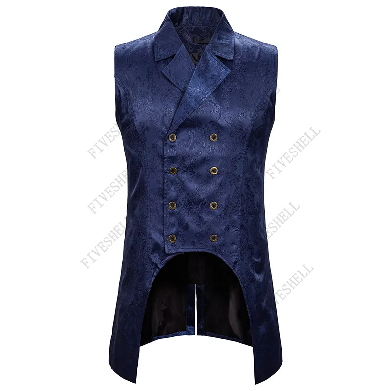 Mens Gothic Steampunk Double Breasted Vest Brocade Waistcoat Men Party Wedding Groom Tuxedo Vests Male Stage Singers Clothes XXL