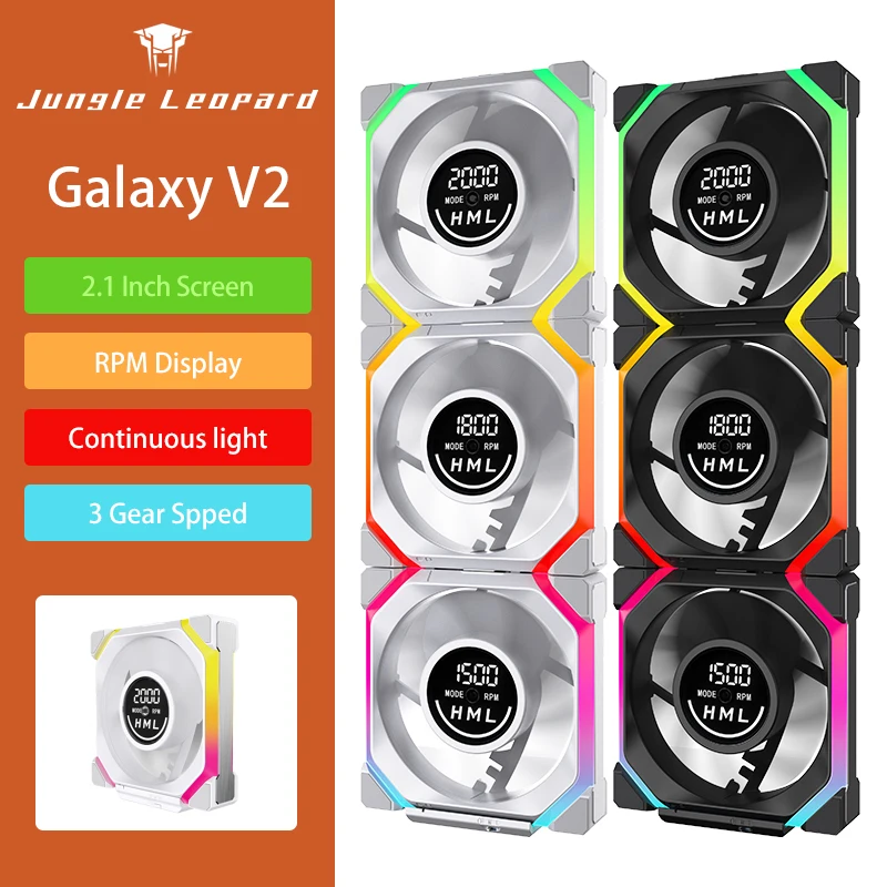 

Вентилятор для ПК ARGB диаметром 120 мм с экраном — цепочка Daisy Chain, 5 В, 3-контактная синхронизация, сверхтихое охлаждение, игровой ПК Jungle Leopard Galaxy V2