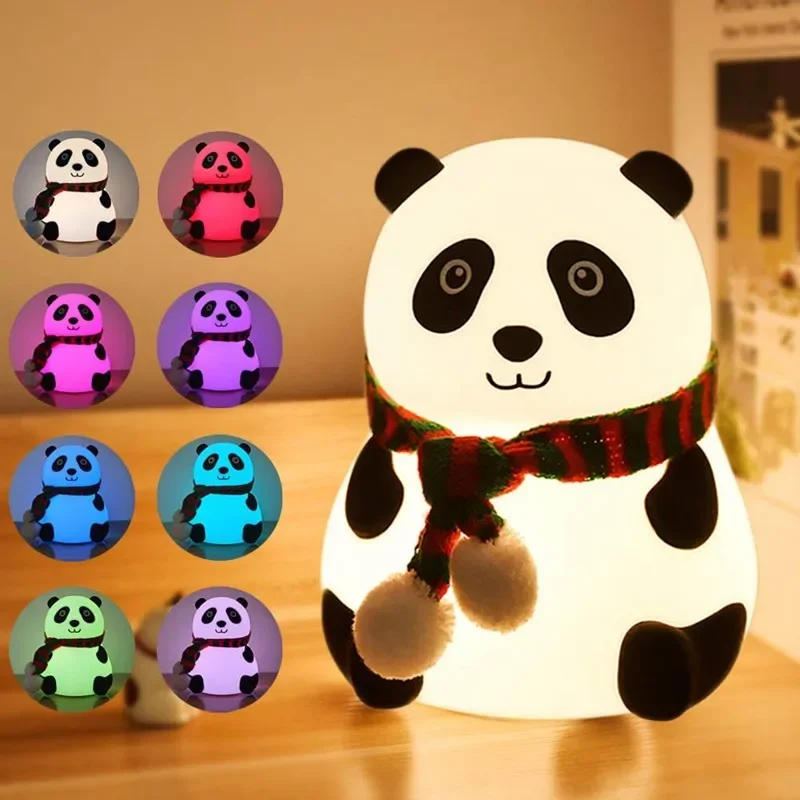 USB Rechargeable 7 Color Changing Panda Night Light Tap Control Nursery Lamp Soft Silicone For  Toddlers Bedroom Bedside