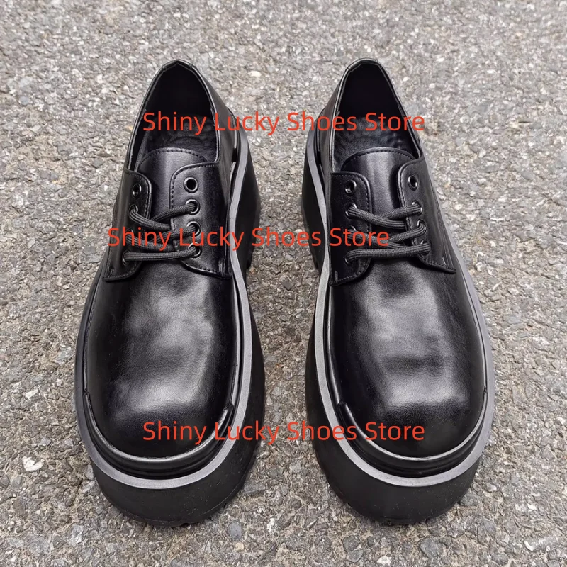 

Crossover Strap Shoes for Mens Round Toes Chunky High Heels Sewing Lines Males Loafers Shallow Chassure Hommes Pu Leather Tacone