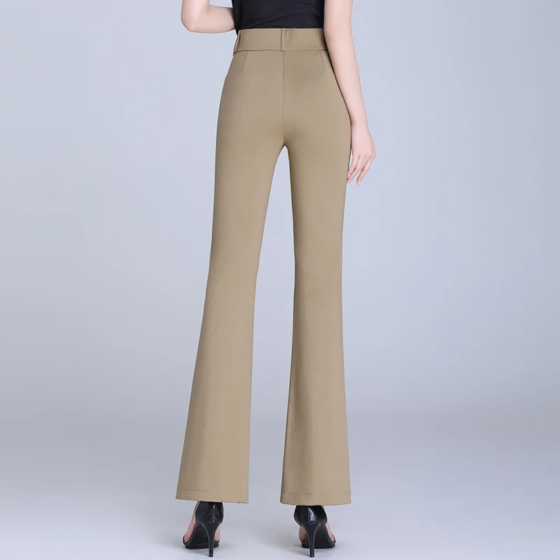 Classic Black Suit Women Pants Office Lady High Waist Flare Pants Casual Solid Khaki Straight Trousers Womens Streetwear Clothes