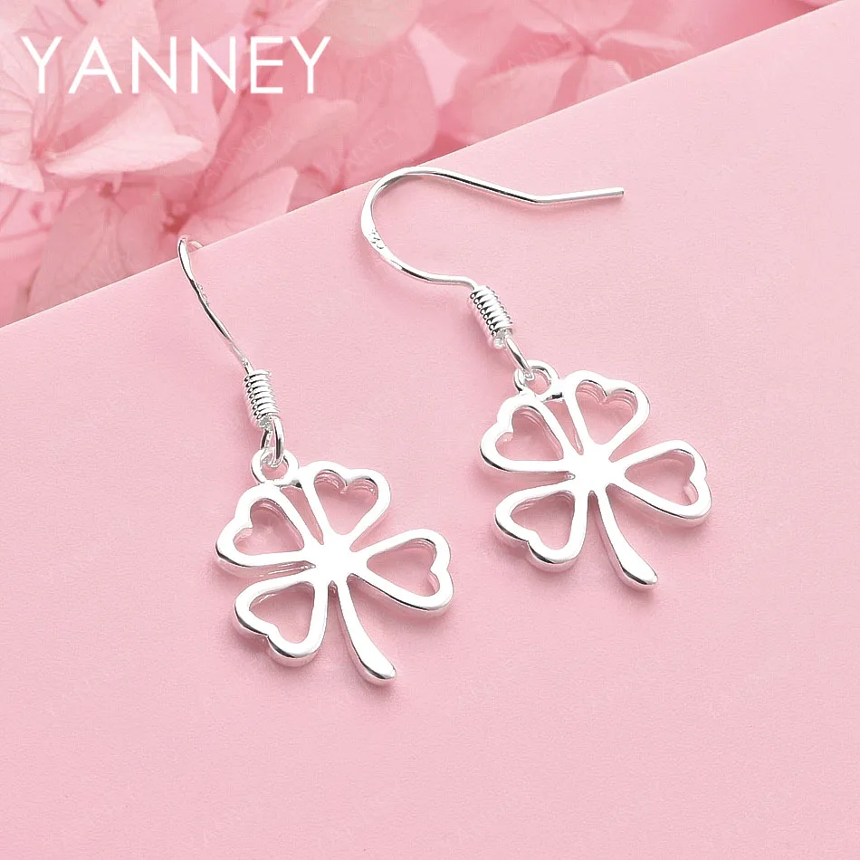 

Luxury 925 Sterling Silver Exquisite Four-Leaf Clover Pendant Earrings for Women, Wedding Jewelry, Fashion Gift