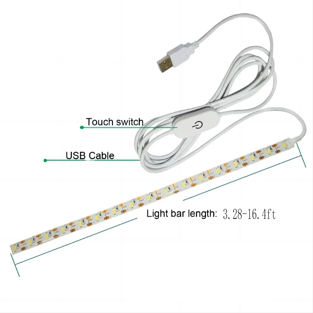 5V 1 Roll 1M/2M/3M/5M LED Touch Switch Light Strip USB Interface Flexible Tape Easy Installation Suitable for Kitchen Toilet