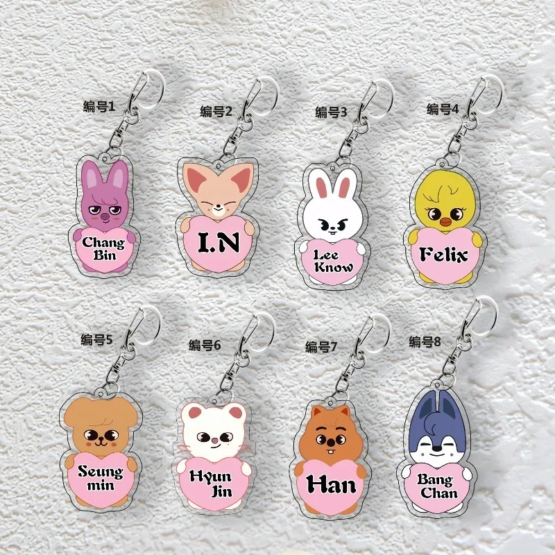 Korean Boy Chang-Bin I.N Lee Know Felix Seung-min Hyun-Jin Han Bang Chan Group Cartoon Acrylic Keychain with Heart-shaped Shape