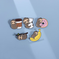 Lazy Cute Sloth Enamel Pin Cartoon Coffee Donut Banana Pillow Lapel Brooch Backpack Clothes Badge Decorative Metal Jewelry Gifts