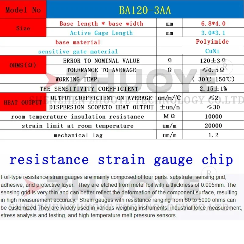 10pcs BA120-3AA-150L Weighing Sensor Strain Gauge  Temperature Resistant 150 High-precision Resistance  Pressure Strain Gauges